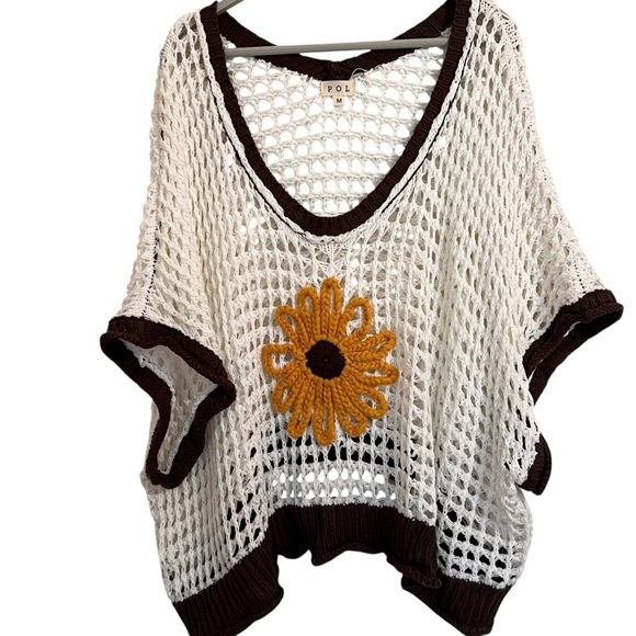 POL Crochet Flower Knit sweater Top medium boxy oversized - Picture 8 of 12